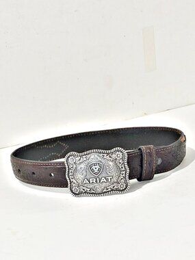 Ariat Western Belt Boys Girls Kids Removable Silver Buckle Leather Brown 18 NOS